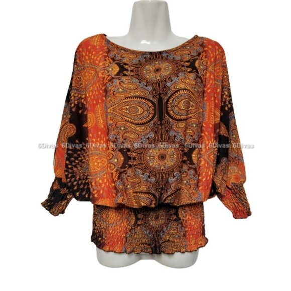 𝅺Red Paisley Top with Dolman Style Sleeve Blouse - One Size - Picture 6 of 8